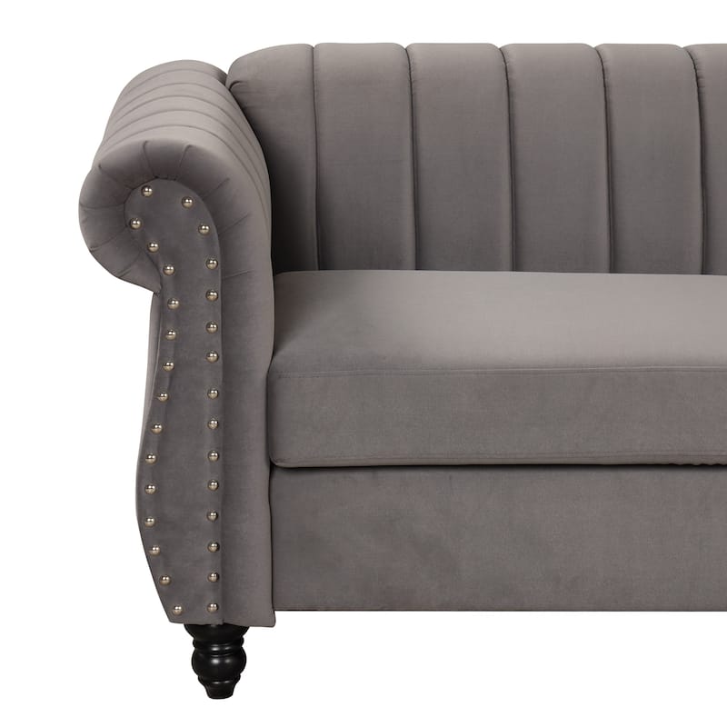 Fabric Upholstered Loveseat Sofa Couch Tufted Buttoned Backrest Settee with Solid Wood Legs for Living Room Office