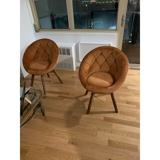 Art-Leon Modern Velvet Tufted Back Round Swivel Accent Chair