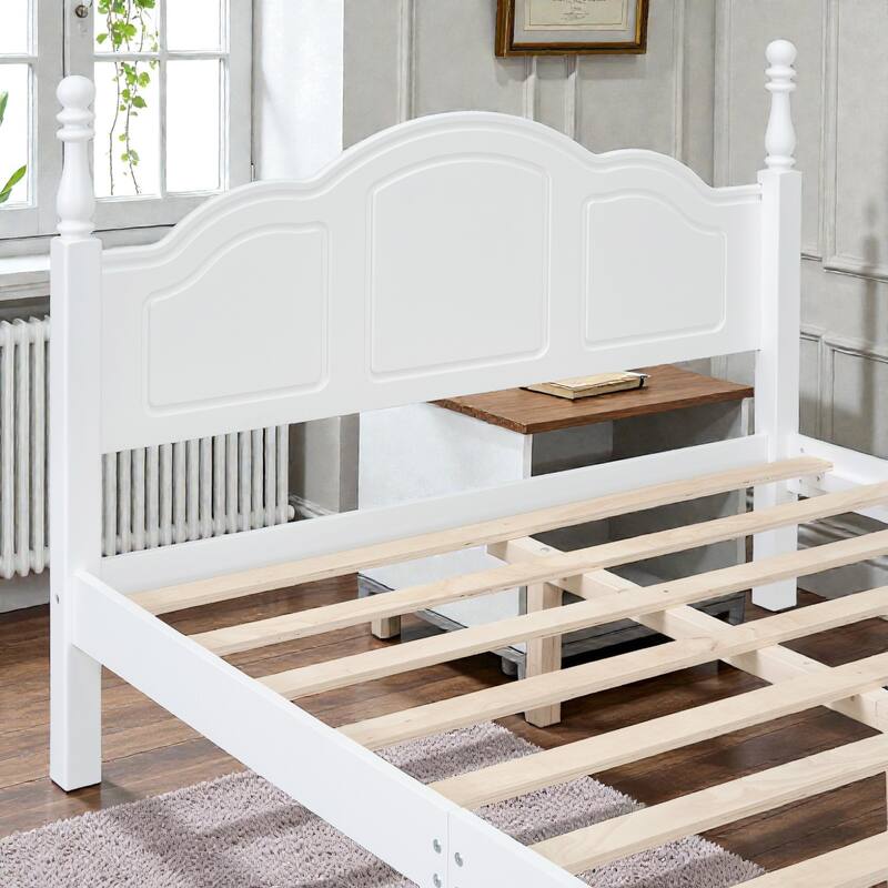 Retro Wood Platform Bed Frame with Headboard, Full Queen Bed with Wooden Slat Support, No Box Spring