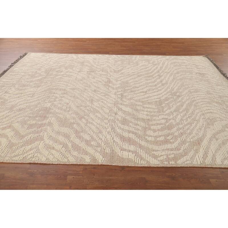 Earth Tone Abstract Moroccan Modern Area Rug Hand-Knotted Wool Carpet - 7'10" x 10'0"