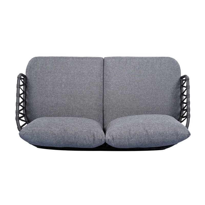 Roomfitters 4-Piece Outdoor Patio Conversation Set with Woven Rope Backrest, Cushions and Metal Frame Chairs