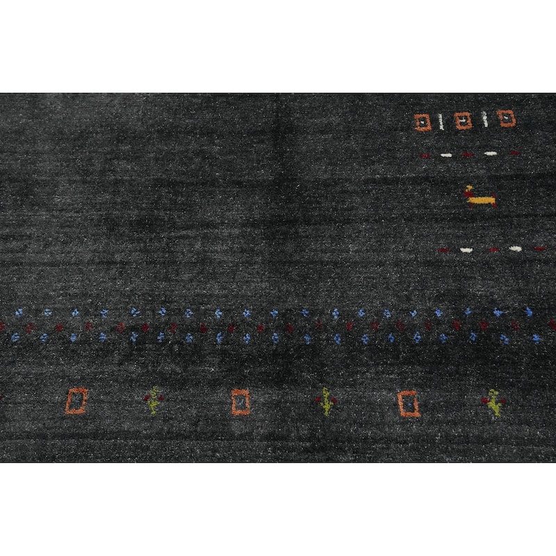 Hand Knotted Oriental 100% Wool Carpet Tribal Animal Pictorial Greys & Charcoal Gabbeh Area Rug - 8' 0'' X 7' 10''