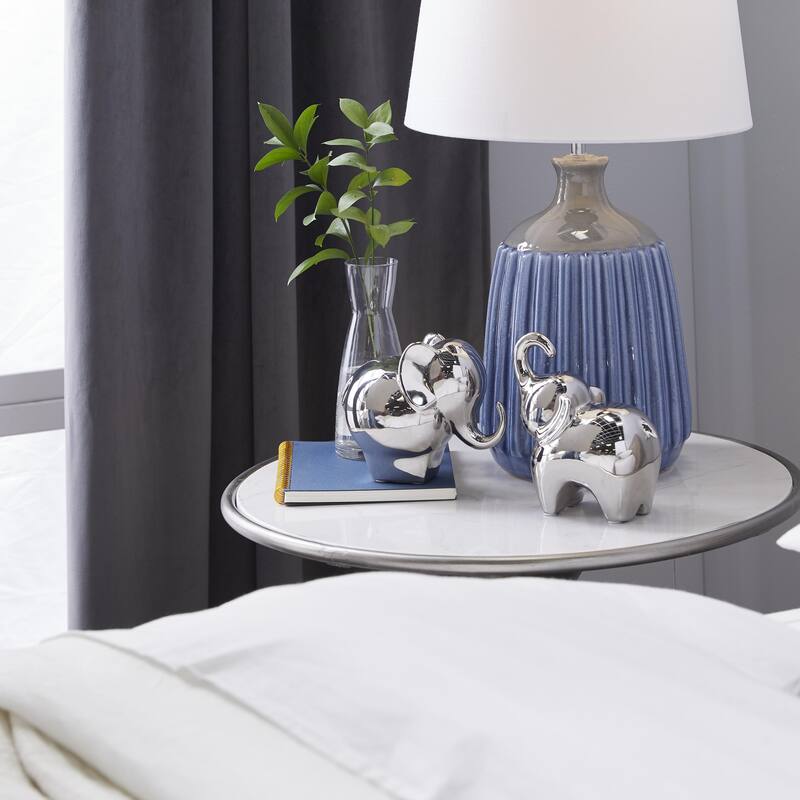 The Novogratz Gold, Silver, Black, White or Multi Colored Porcelain Ceramic Elephant Decorative Sculpture (Set of 2) - Silver