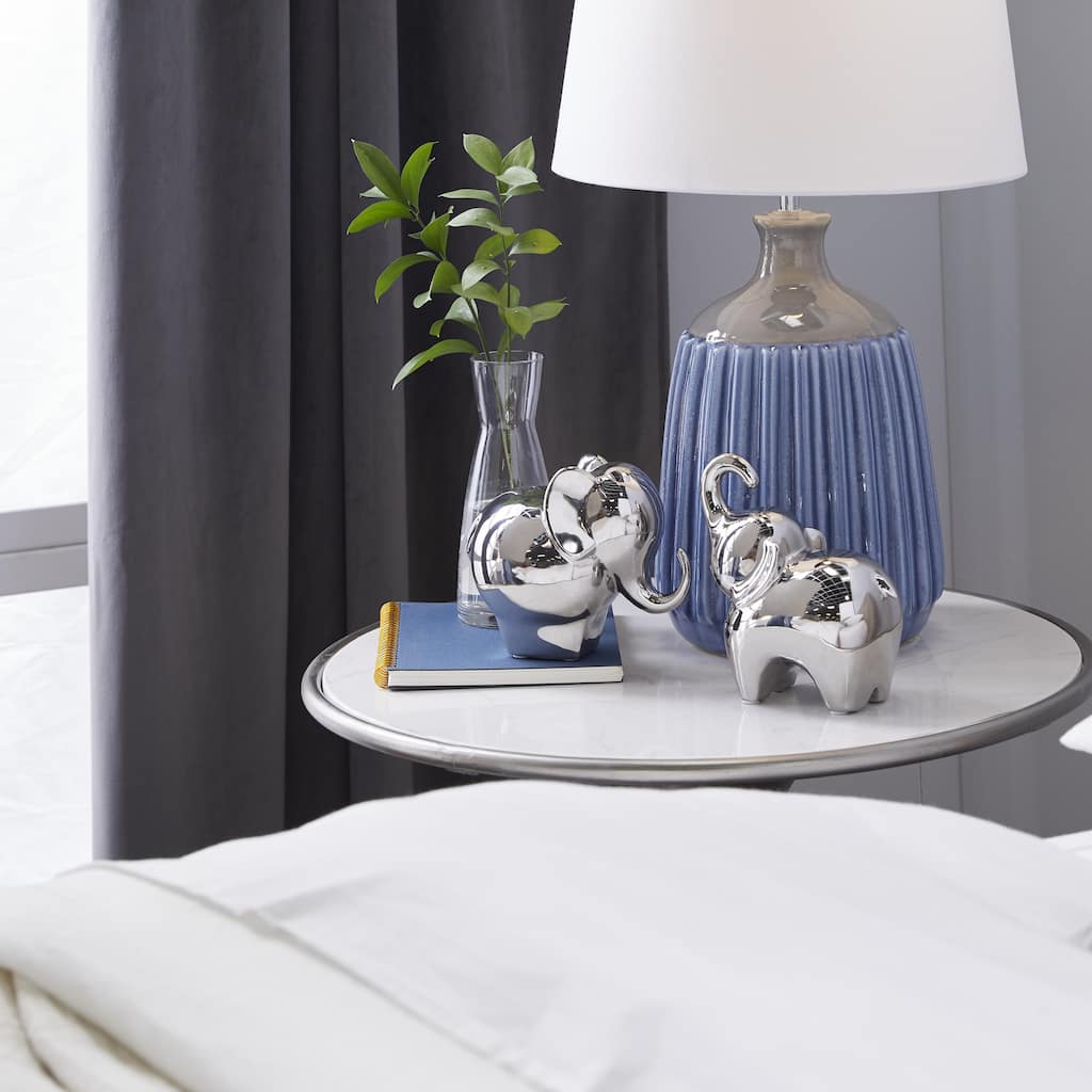 Gold, Silver, Black, White or Multi Colored Porcelain Ceramic Elephant Decorative Sculpture (Set of 2)