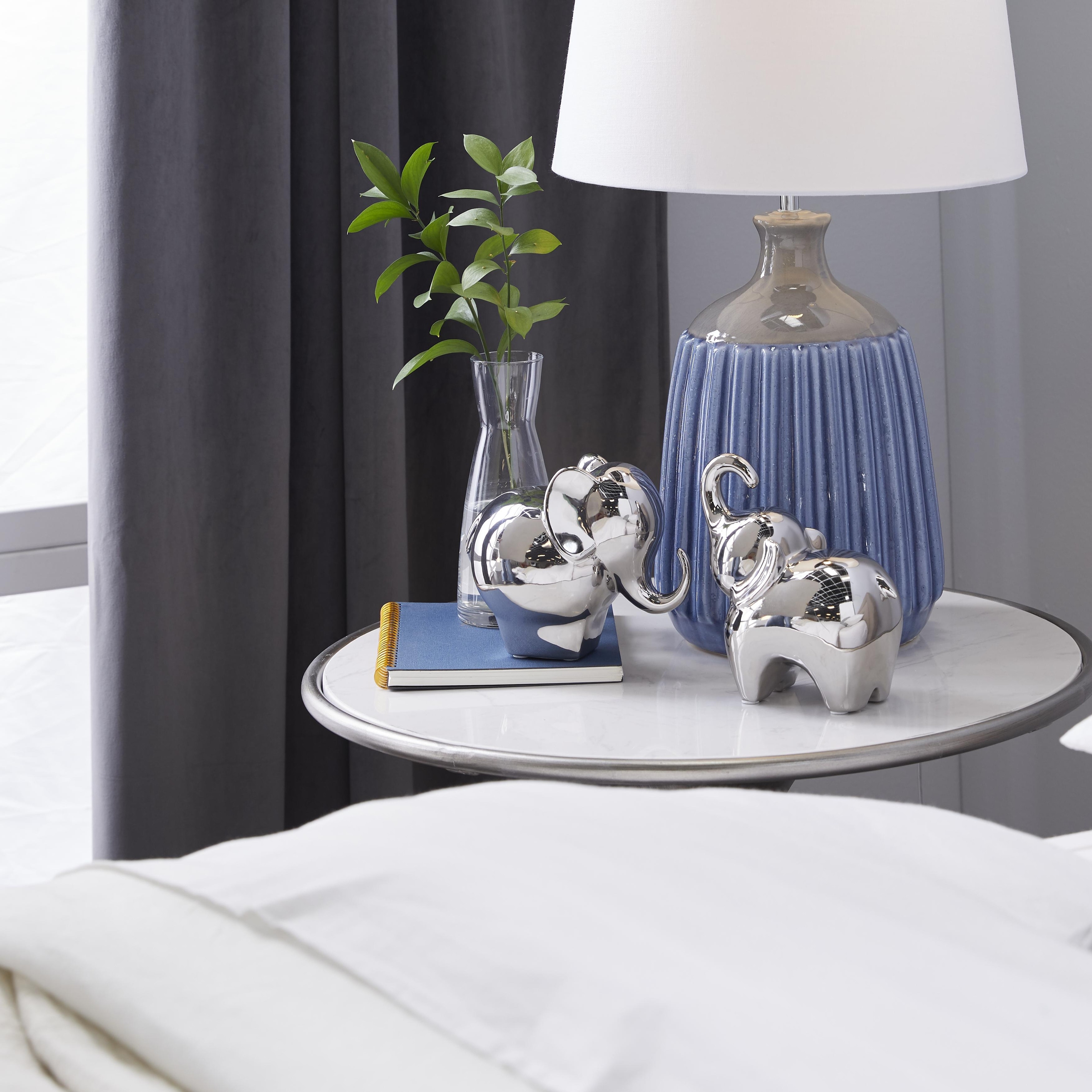 Silver, Multi Colored, White or Black Porcelain Ceramic Elephant Decorative Sculpture (Set of 2)