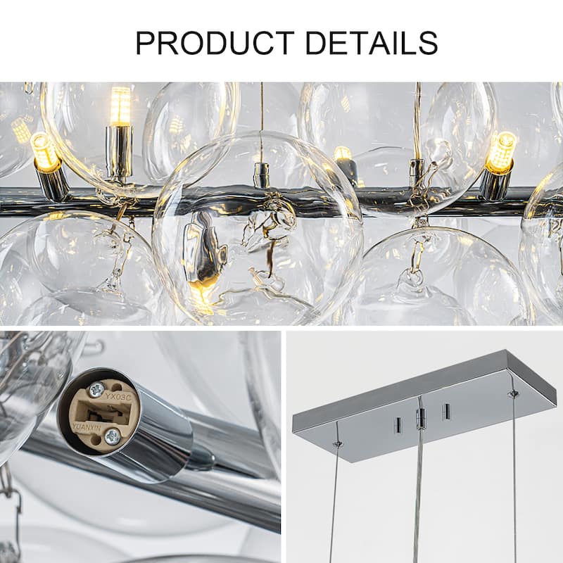 Modern 42" Large Glass Sputnik Bubble Chandelier Cluster Smoked Linear Chandelier