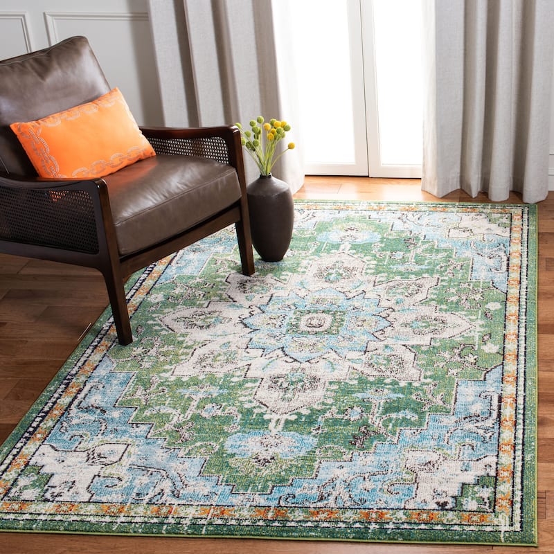 SAFAVIEH Madison Diederike Boho Medallion Distressed Rug - 12' x 18' - Green/Turquoise