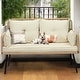 preview thumbnail 1 of 7, Moasis 42.5'' Beige Outdoor Patio Rattan Loveseat with Cushion