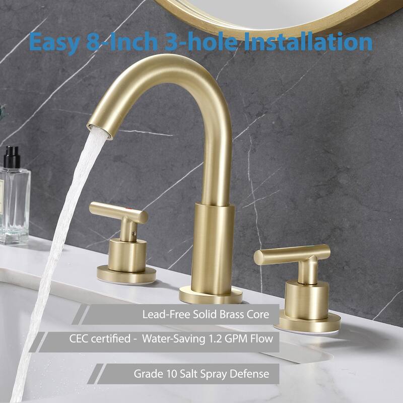Modland Widespread 3-Hole Bathroom Faucet, 500K Cycle Ceramic Cartridge, 360 Swivel Spout & CEC Certified (Black/Gold/Nickel)