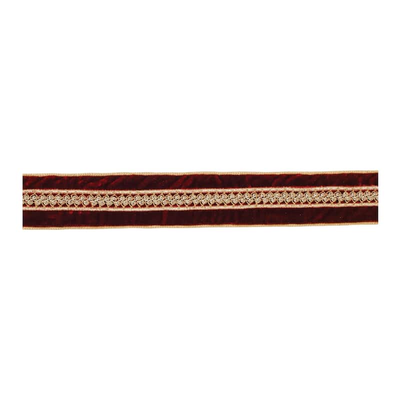 5 Yards Wired Polyester Red Holiday Ribbon with Gold Beaded Stripe for Christmas Bows and Decorations - 180”L x 2.5”W x 0.25”H