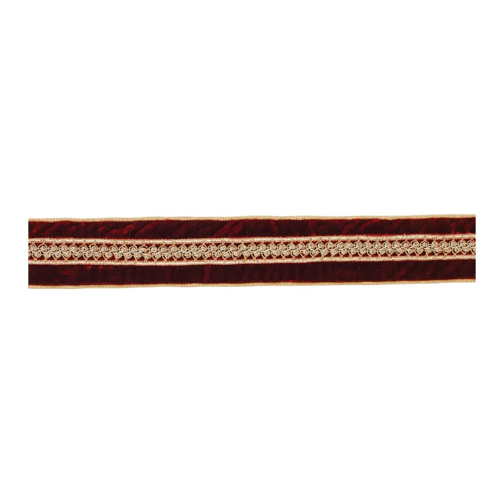5 Yards Wired Polyester Red Holiday Ribbon with Gold Beaded Stripe for Christmas Bows and Decorations - 180”L x 2.5”W x 0.25”H