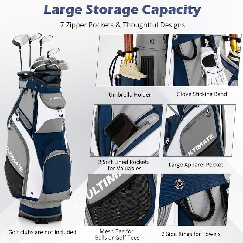 10.5'' Golf Stand Bag w/14 Way Dividers Rain Hood 7 Zippered Pockets - See Details