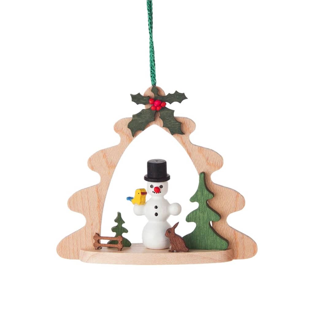 3" Beige, White, Green Hcrafted Archway with Snowman Dregeno Ornament