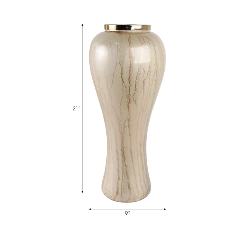 Glass Floor Vase with Tapered Body Rounded Lip Modern Glam Accent