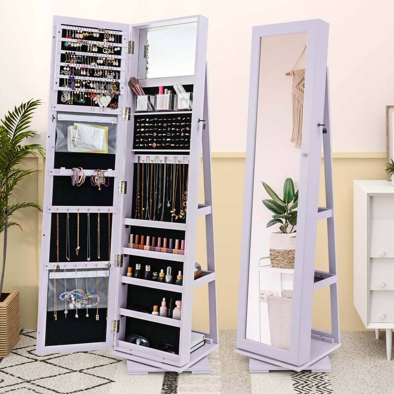 Costway 360degree Rotatable Jewelry Cabinet 2-in-1 Lockable Mirrored - See Details