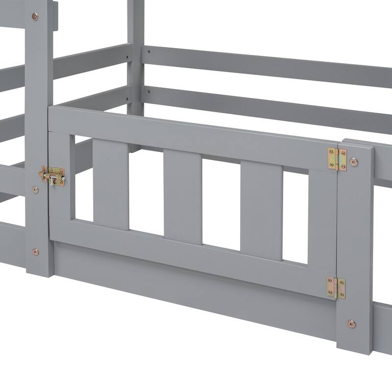 Twin over Twin House Bunk Bed with Fence and Door