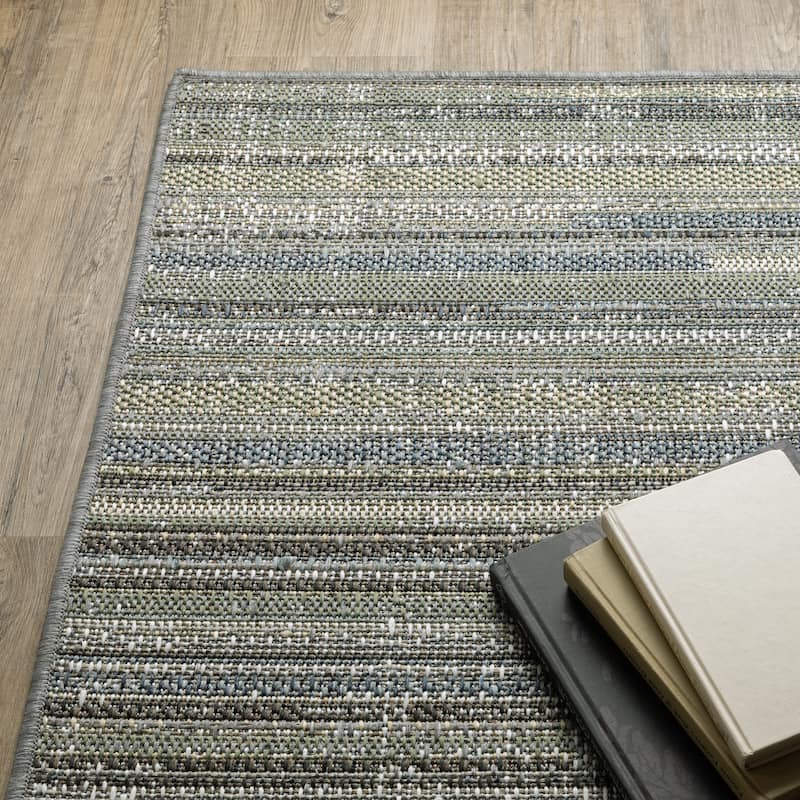 Vista Home Calla Contemporary Striped Blue/ Green Indoor/Outdoor Area Rug