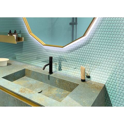 Apollo Tile 5 Pack 12-in x 12-in Blizzard Blue Penny Round Glossy Finished Glass Mosaic Wall and Floor Tile (5 sq ft/case)