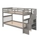 preview thumbnail 6 of 10, Wood Bunk Bed with Storage Staircase and Guardrail, Grey