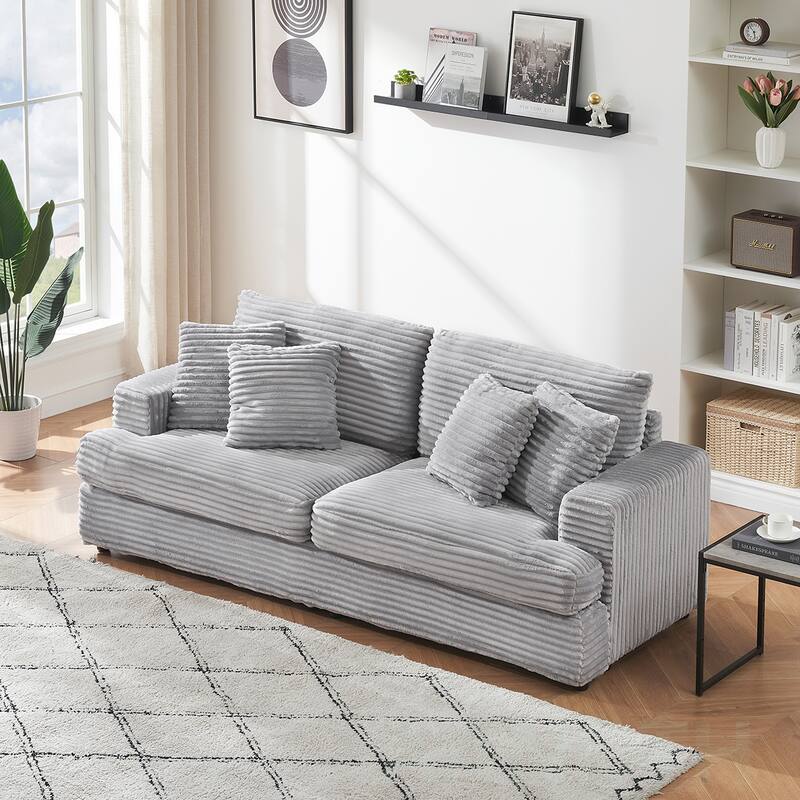 3-Seat corduroy Sofe With 4 Pillows - Grey