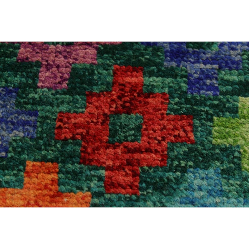 Boho Chic Balochi Mckinney Green/Blue Hand Knotted Wool Rug - 4'10'' x 6'6''