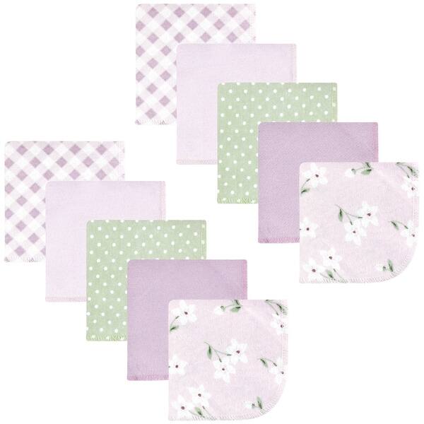 slide 1 of 1, Hudson Baby Infant Girl Flannel Cotton Washcloths, Purple Dainty Floral 10 Pack, One Size One Size - Purple Dainty Floral 10 Pack