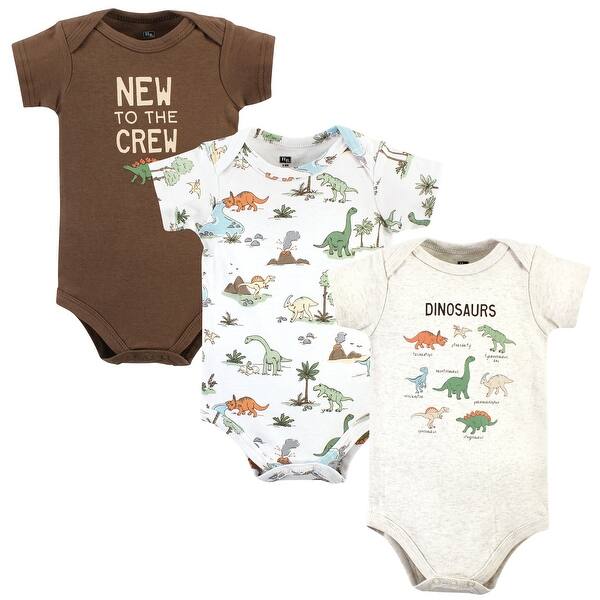 slide 1 of 1, Hudson Baby Cotton Bodysuits, Dinosaur Adventures 3-Pack 9-12 Months - Dinosaur Adventures 3-Pack