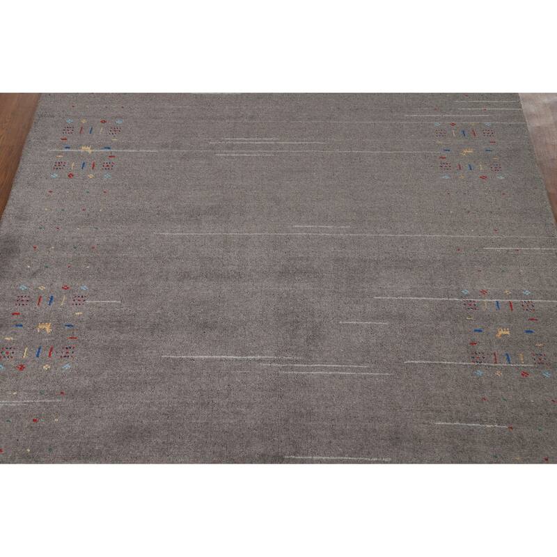 Hand Knotted Oriental 100% Wool Carpet Tribal Tribal Greys & Charcoal Gabbeh Area Rug - 8' 1'' X 5' 5''