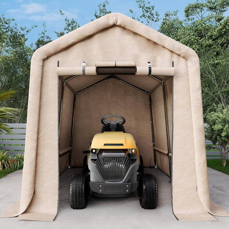 7x12 FT Portable Outdoor Storage Shed, Carport for Motorcycle, Firewood, Garden and Tools - 7X12 Ft - Kahki