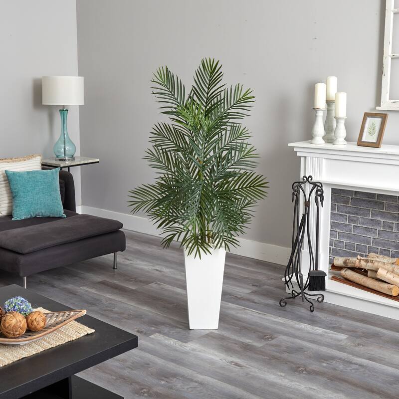 Artificial Palm Tree 5ft Indoor Outdoor, White Planter, Tropical Decor, UV Resistant, Home Office Accent