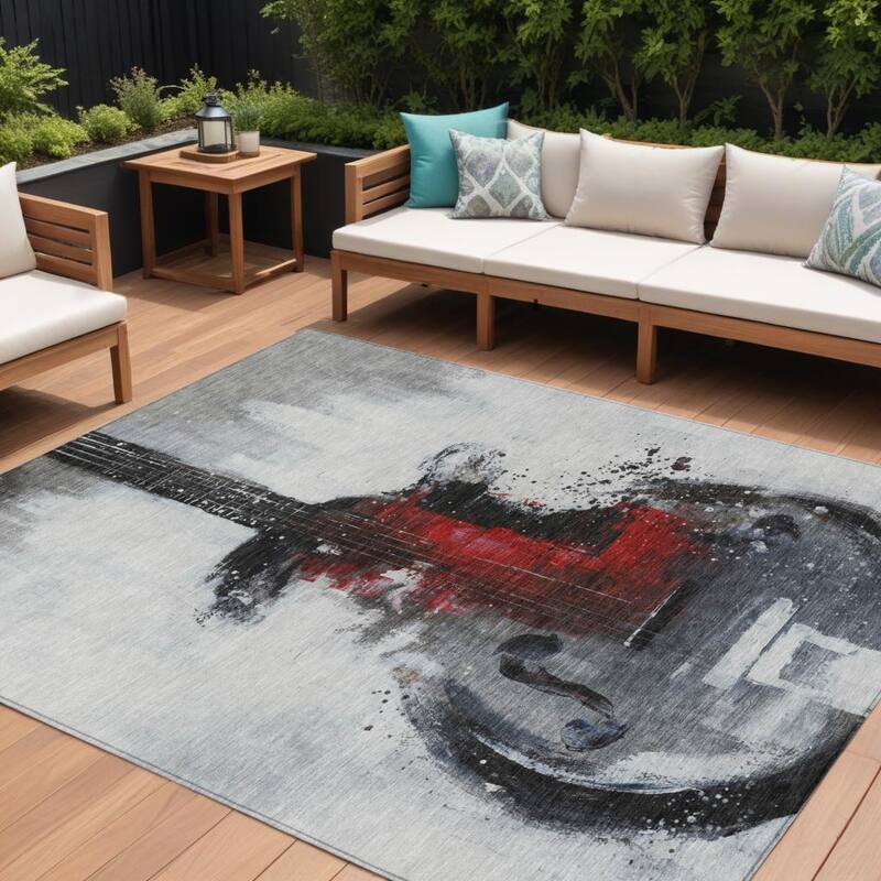 HomeRoots Abstract Transitional Rectangle Outdoor Rug - 10' X 14'