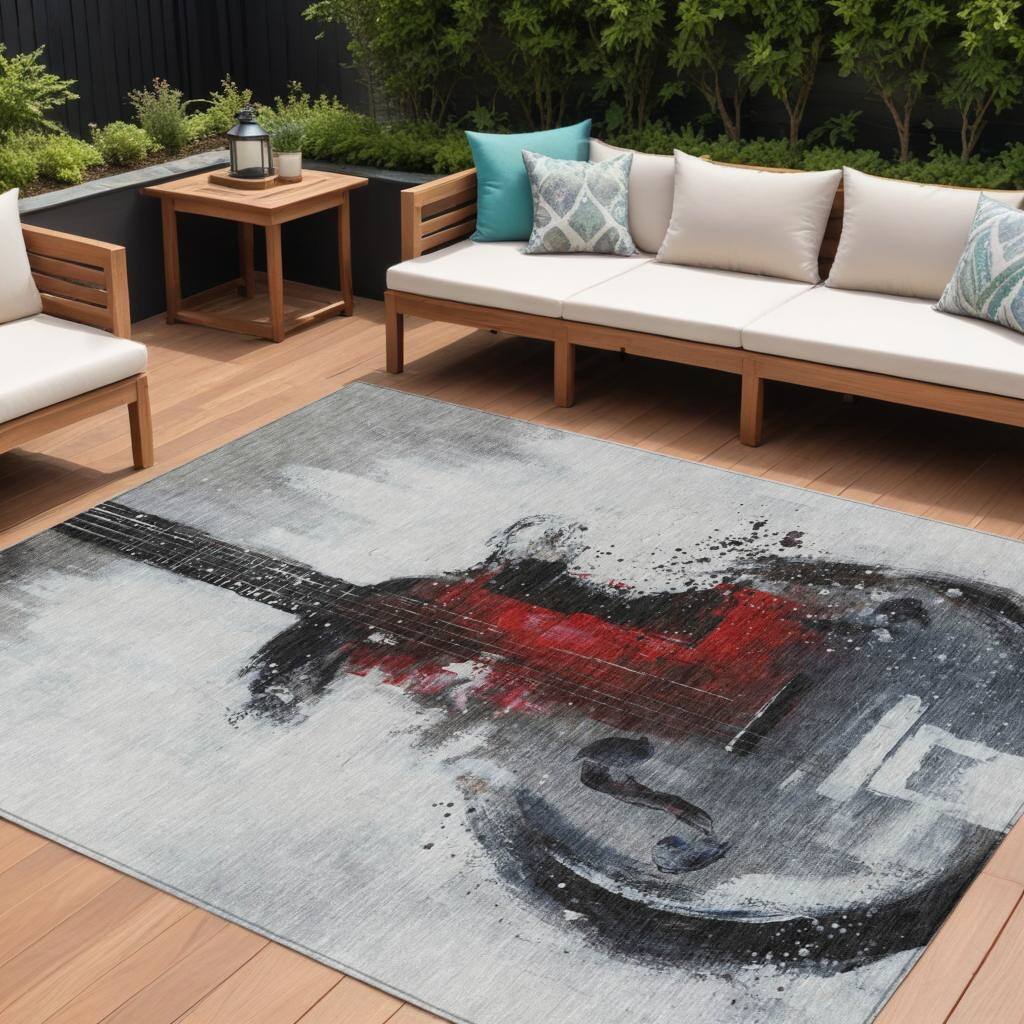 HomeRoots Abstract Transitional Rectangle Outdoor Rug