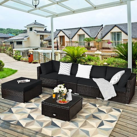 Costway 6PCS Outdoor Patio Rattan Furniture Set Cushioned Sectional
