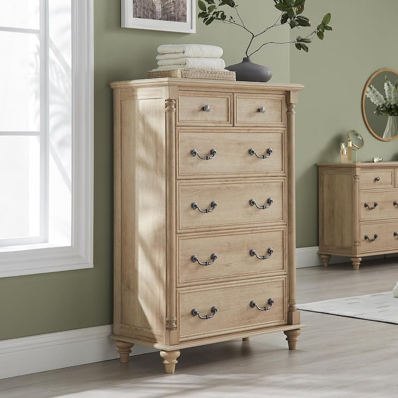 Farmhouse 6 Drawers Dresser Chests, Rustic Wood Chest of Drawers - Natural Oak