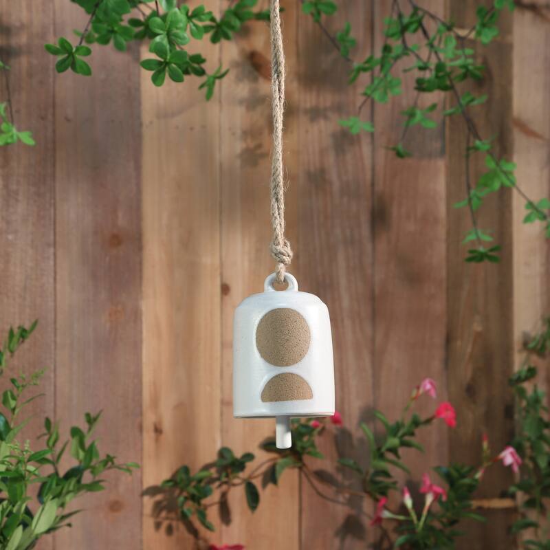 Sagebrook Home Hanging Bell Decorative Wind Chime White and Beige Circle Design Outdoor or Indoor