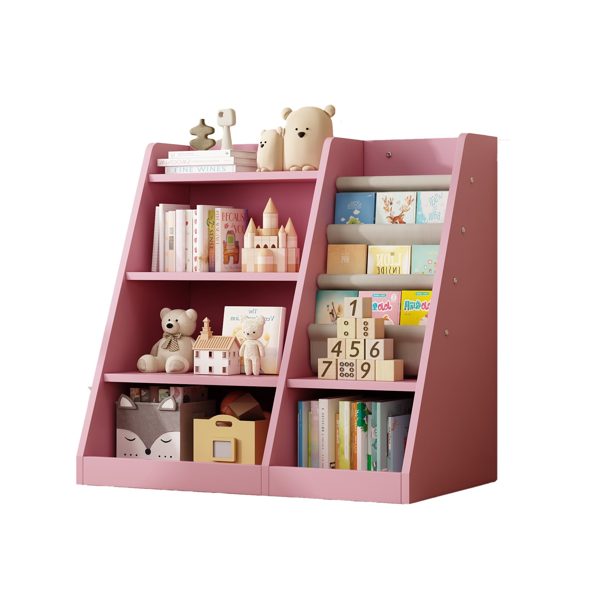 Wooden Toy Storage 4 Tier Childrens Small Bookcase and Bookshelf