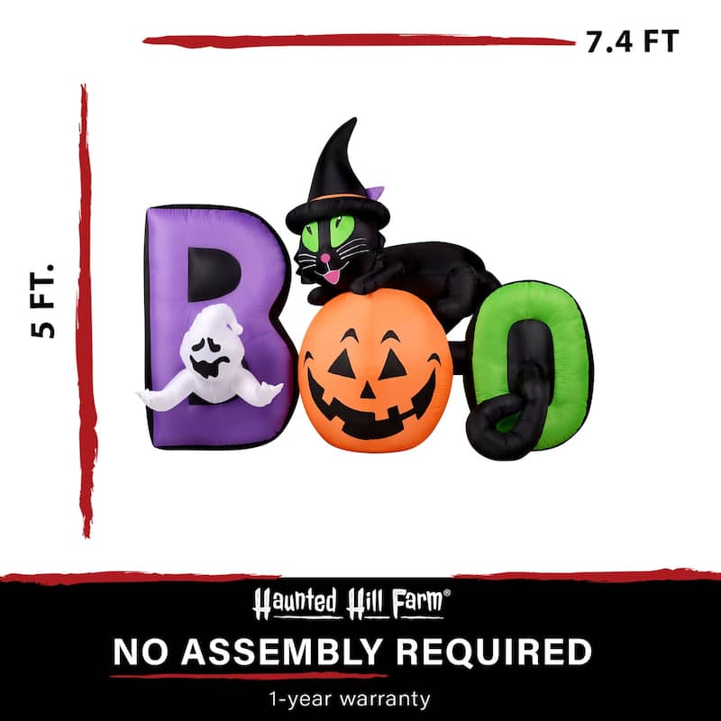 Haunted Hill Farm 5-Ft. Inflatable Pre-Lit Boo Sign with Black Cat, Jack-O-Lantern, and Ghost