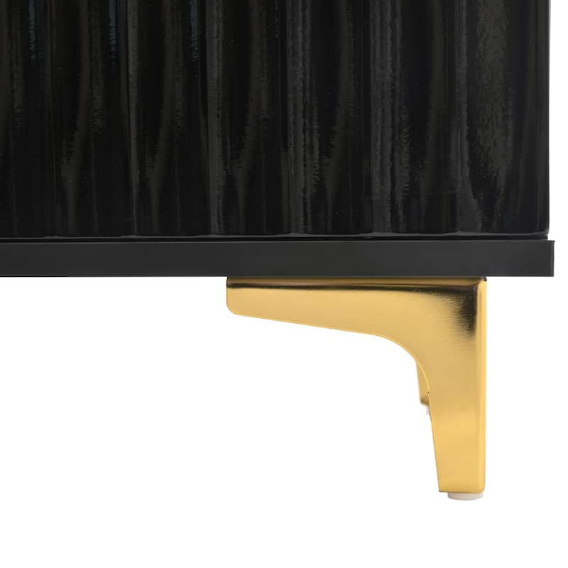 3-in-1 Hall Tree with Storage Bench & Shoe Storage, Glossy Fluted Cabinet Coat Rack with Gold Handles and Legs