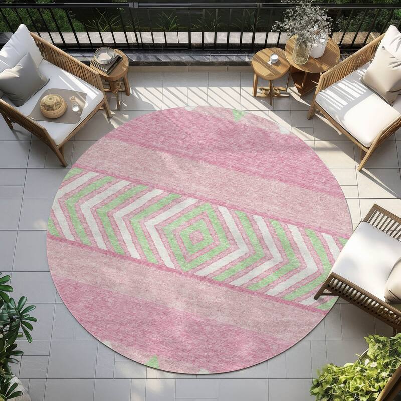 Machine Washable Indoor/ Outdoor Global Boho Chantille Rug - Pink - 8' x 8'