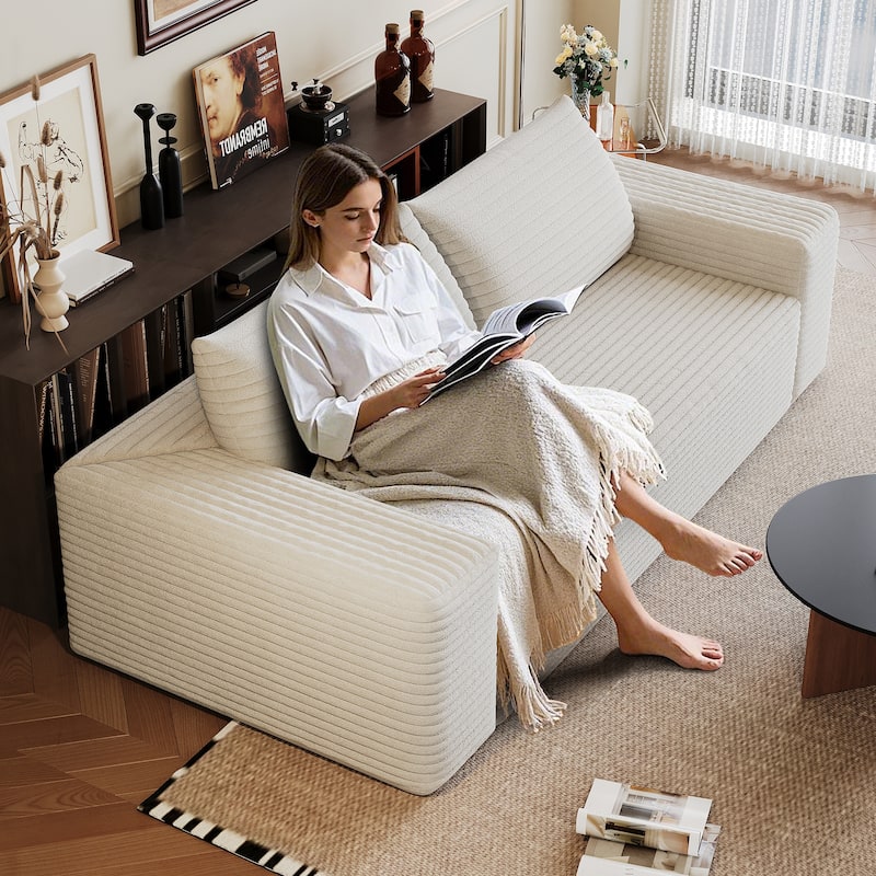 Fabric Sofa Lounge Sofa with High-Density Sponge Cushion, Loveseat Recliner Sofa with Wide Armrests & Striped Pattern