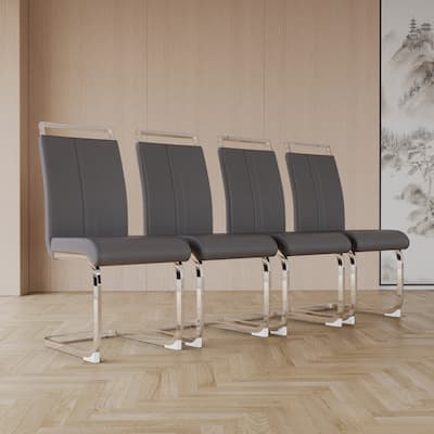 Club Guest Office Chair Set of 4, Dining Room Kitchen Dining Chairs, PU Faux Leather Upholstered Side Chair with Metal Legs