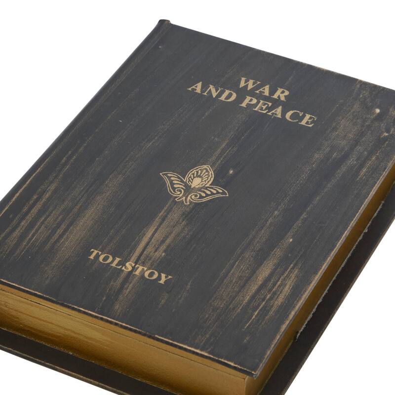 Brown Wooden Vintage Inspired Faux Storage Book Decorative Box with Faux Leather Detailing (Set of 3)