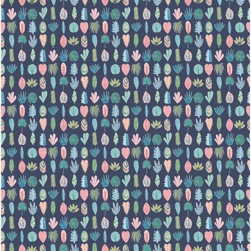 Leaf Boogie Denim Tropical Mix Wallpaper