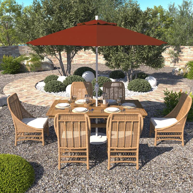California Umbrella 9' Rd. Aluminum Patio Umbrella, Crank Lift with Push Button Tilt, White Finish, Pacifica Fabric - Brick