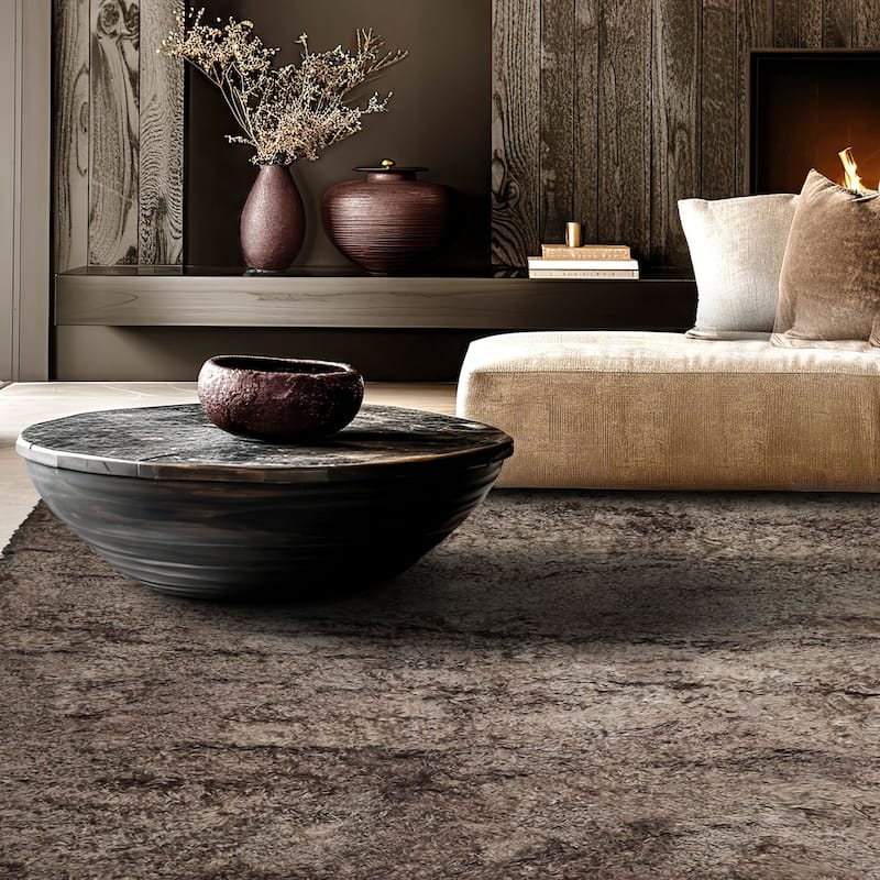 9'5''x9'5'' Square Machine Made Brown Shag Plush Pile Contemporary Polyster Rug - 9' 5'' x 9' 5''-Square - 9' 5'' x 9' 5''-Square