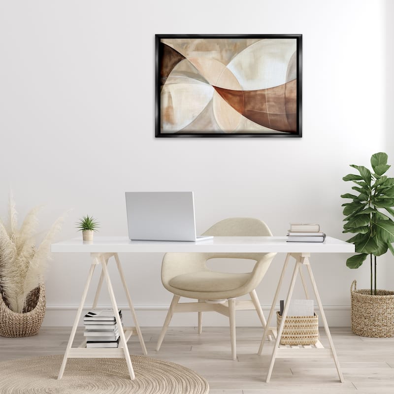 Stupell Curved Neutral Tones Abstraction Framed Floater Canvas Wall Art Design By LSR Creative Studio