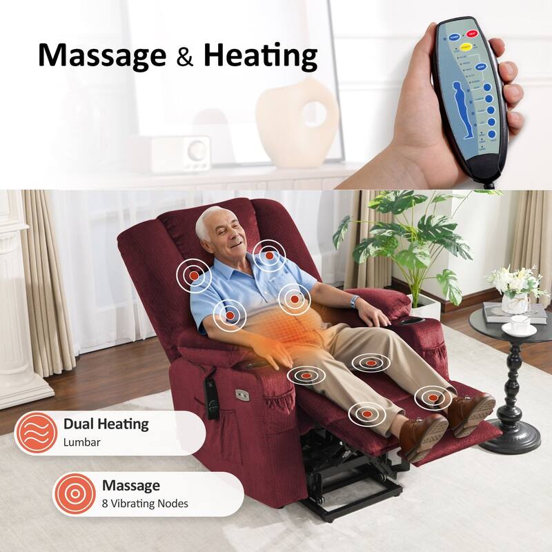 MCombo Large Electric Power Lift Recliner Chair with Massage and Heat for Elderly, Fabric 7549