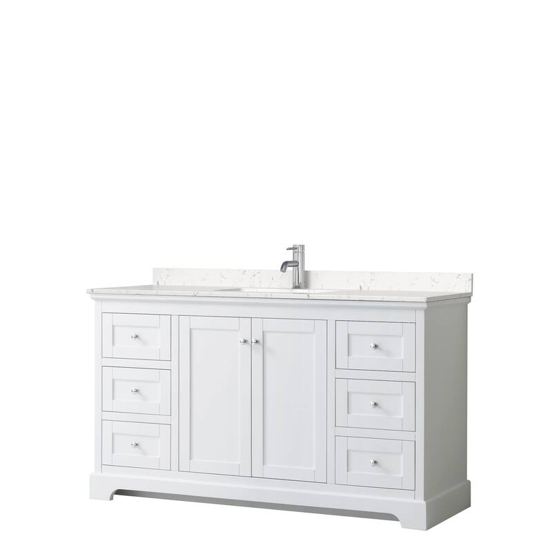 Avery 60 Inch Single Vanity, Cultured Marble Top - White, Chrome Trim, Carrara Cultured Marble Top