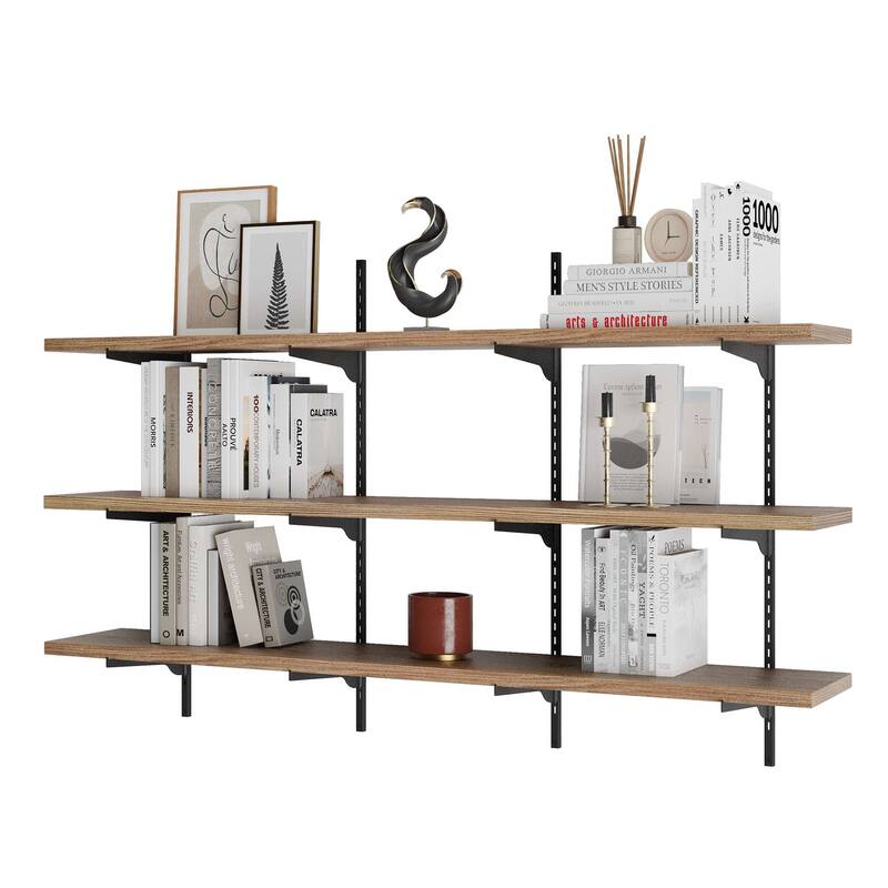 Wallniture Turin 60" Wall Mounted Shelves with Adjustable Brackets, 1" Thick Floating Shelves for Home Office Decor, 2,3,4 Tier