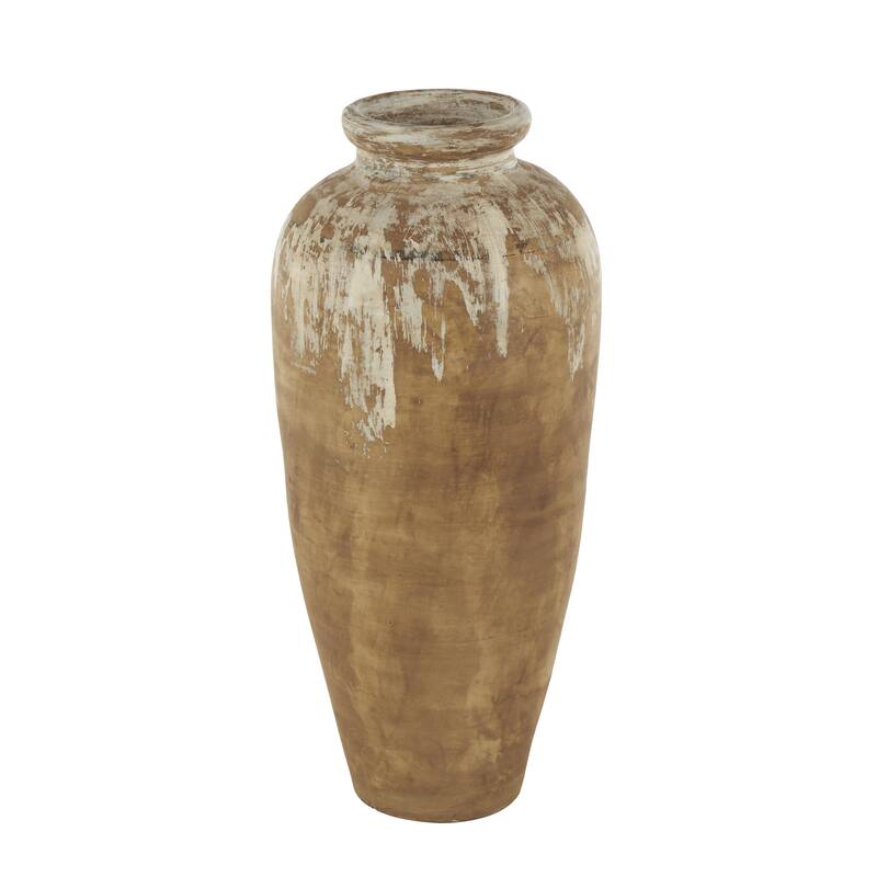 Ceramic Antique Style Distressed Patina Vase with Beige Accents - Brown - Roche River Decor